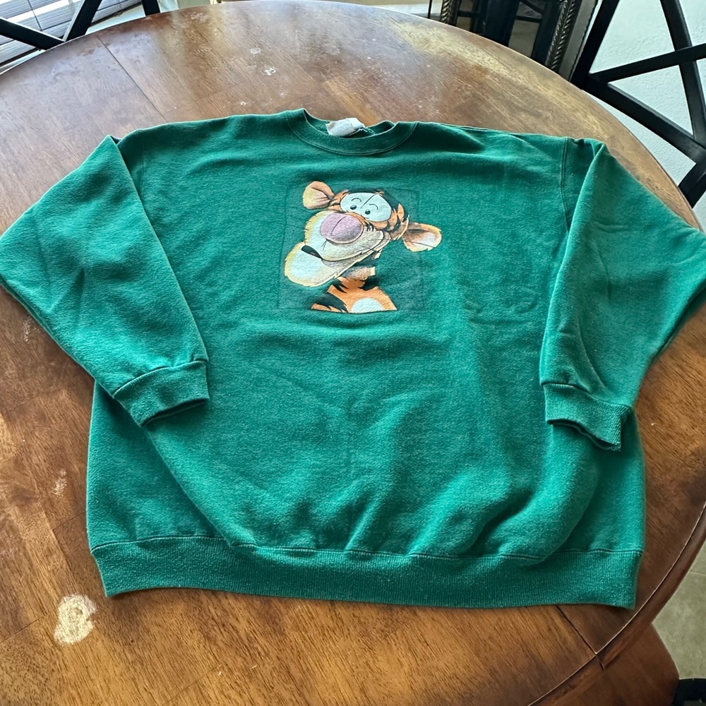 Men’s Vintage Disney Store Tigger Portrait Crewneck Sweatshirt Green sz XL